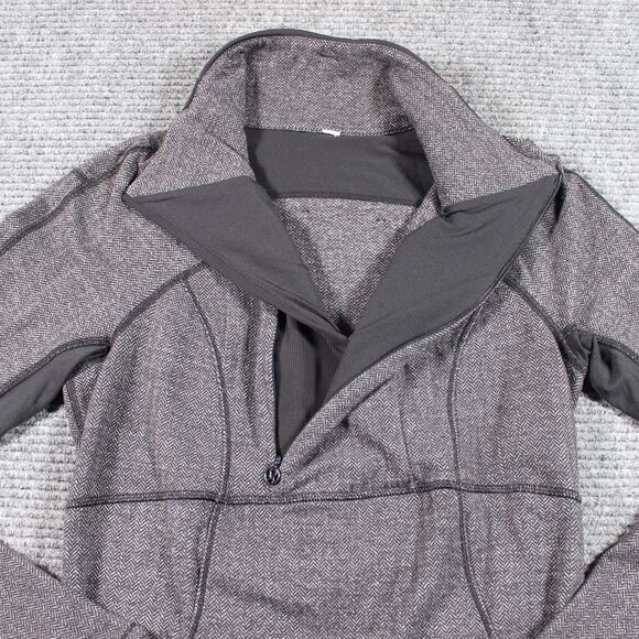 Lululemon 1/2 Zip Pullover Womens 8 Gray Herringbone Thumbholes Cuffins - Picture 2 of 10